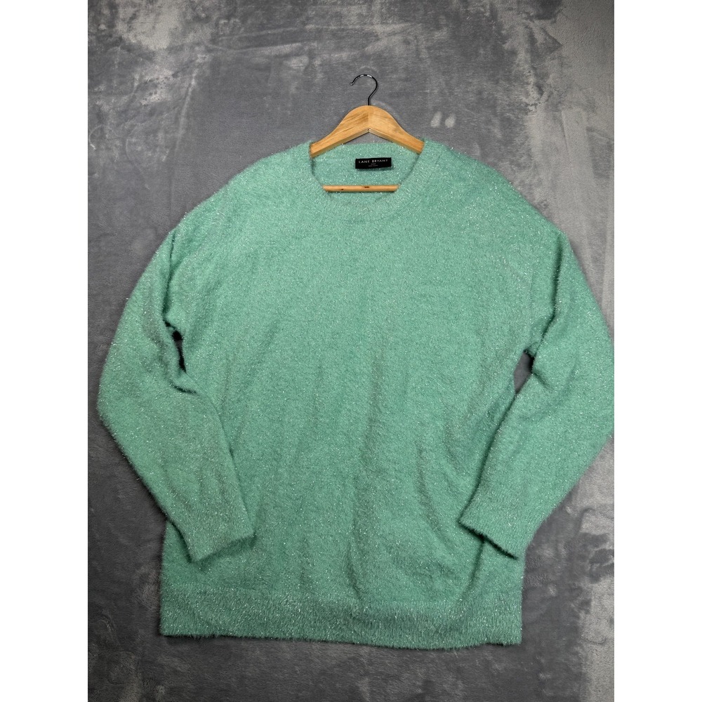 Lane Bryant Sweater Womens 18/20 Mint Green Metallic Crew Neck Pullover 1138399